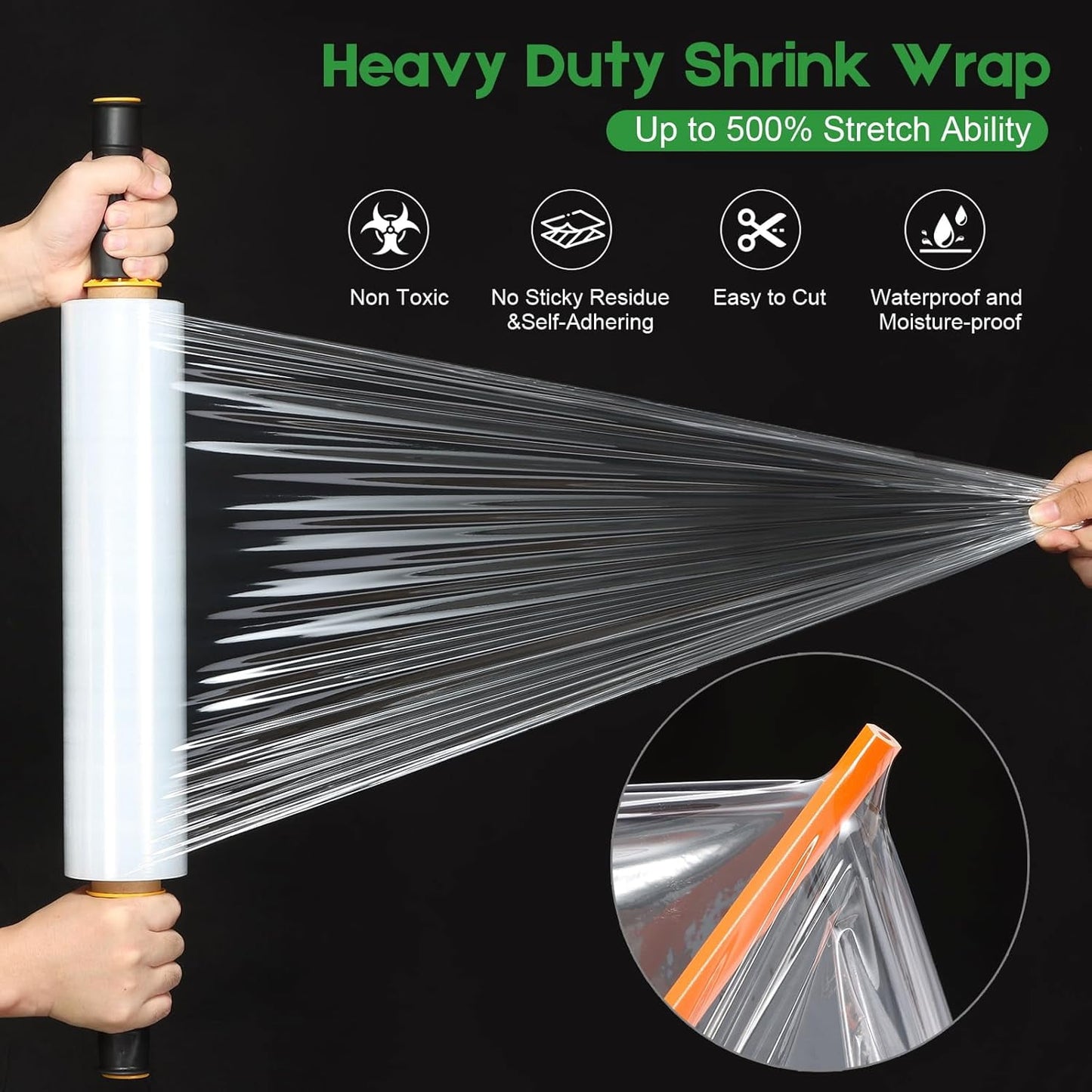 IZEYNO 15 Inch Clear Stretch Wrap Roll with Handles, 1000 Feet Heavy-Duty Shrink Wrap for Moving, Packing, and Pallet Wrapping