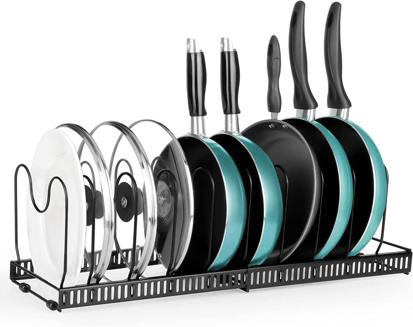 IZEYNO Pot Rack, Expandable Pan Organizer, Pot Lid Holder with 10 Adjustable Compartment for Kitchen Cabinet Cookware