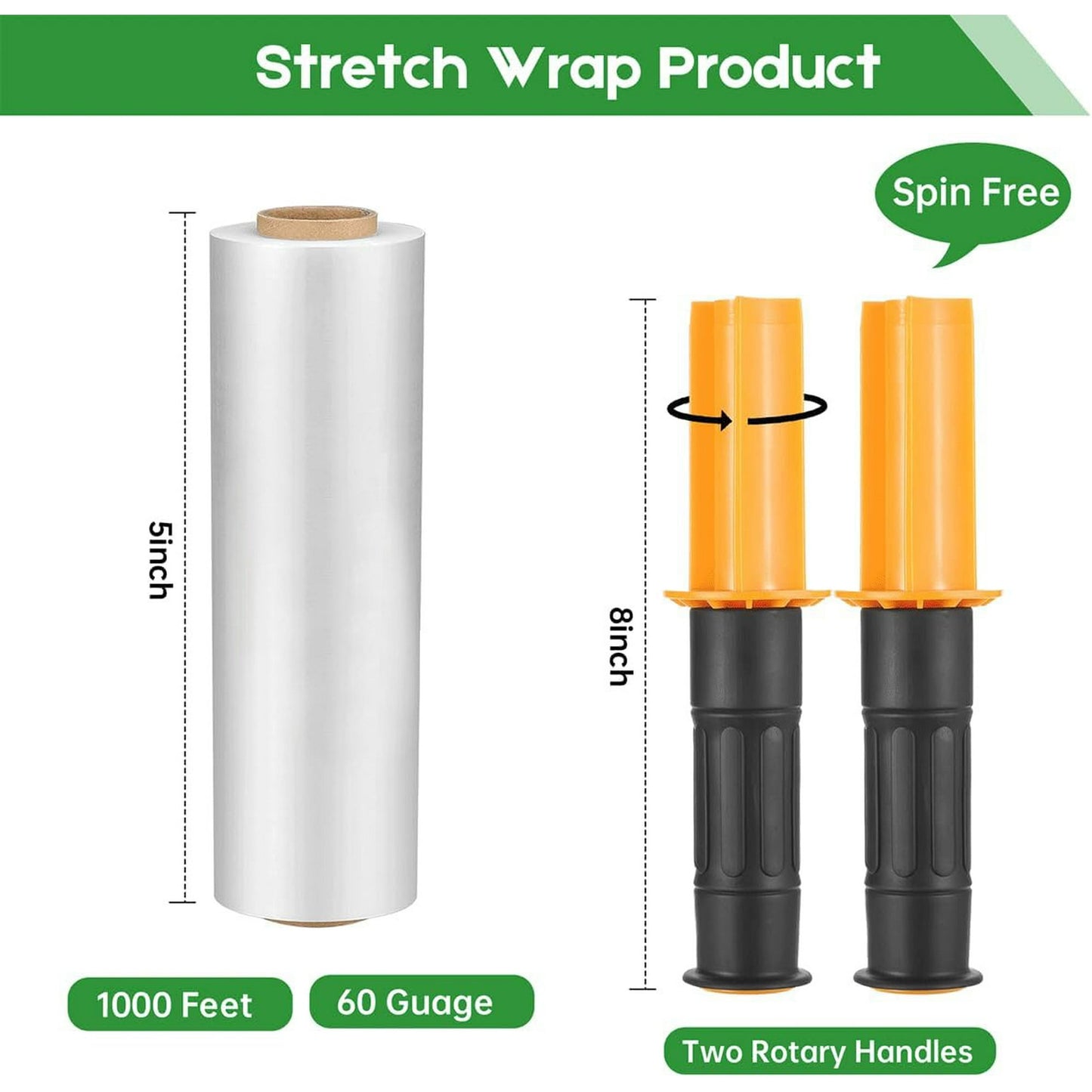 IZEYNO 15 Inch Clear Stretch Wrap Roll with Handles, 1000 Feet Heavy-Duty Shrink Wrap for Moving, Packing, and Pallet Wrapping