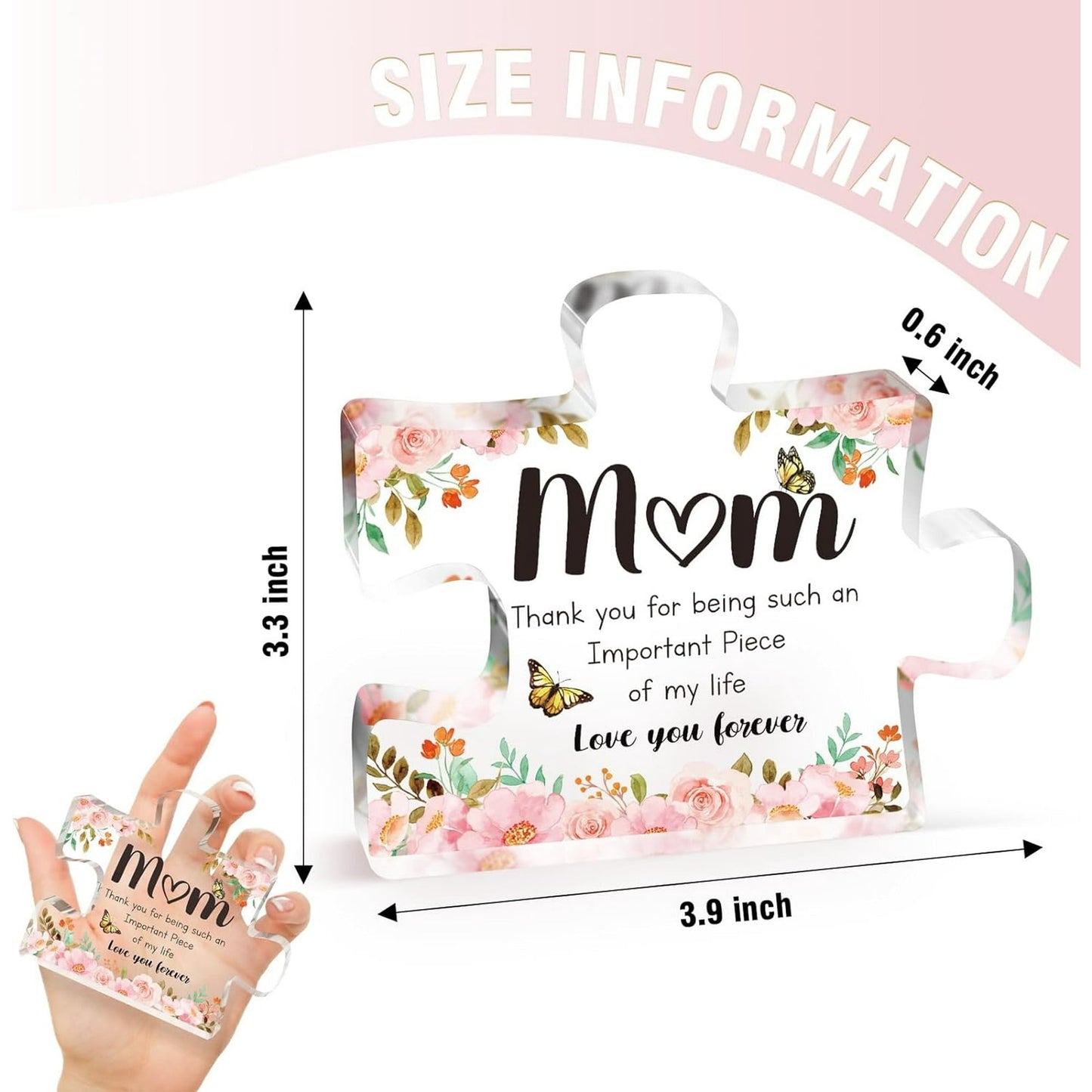 IZEYNO Gifts for Mom, Mom Birthday Gifts from Daughter Son, Engraved Acrylic Puzzle-Shaped Plaque Desk Decorations Present for Mothers Day, 3.9 x 3.3 inch