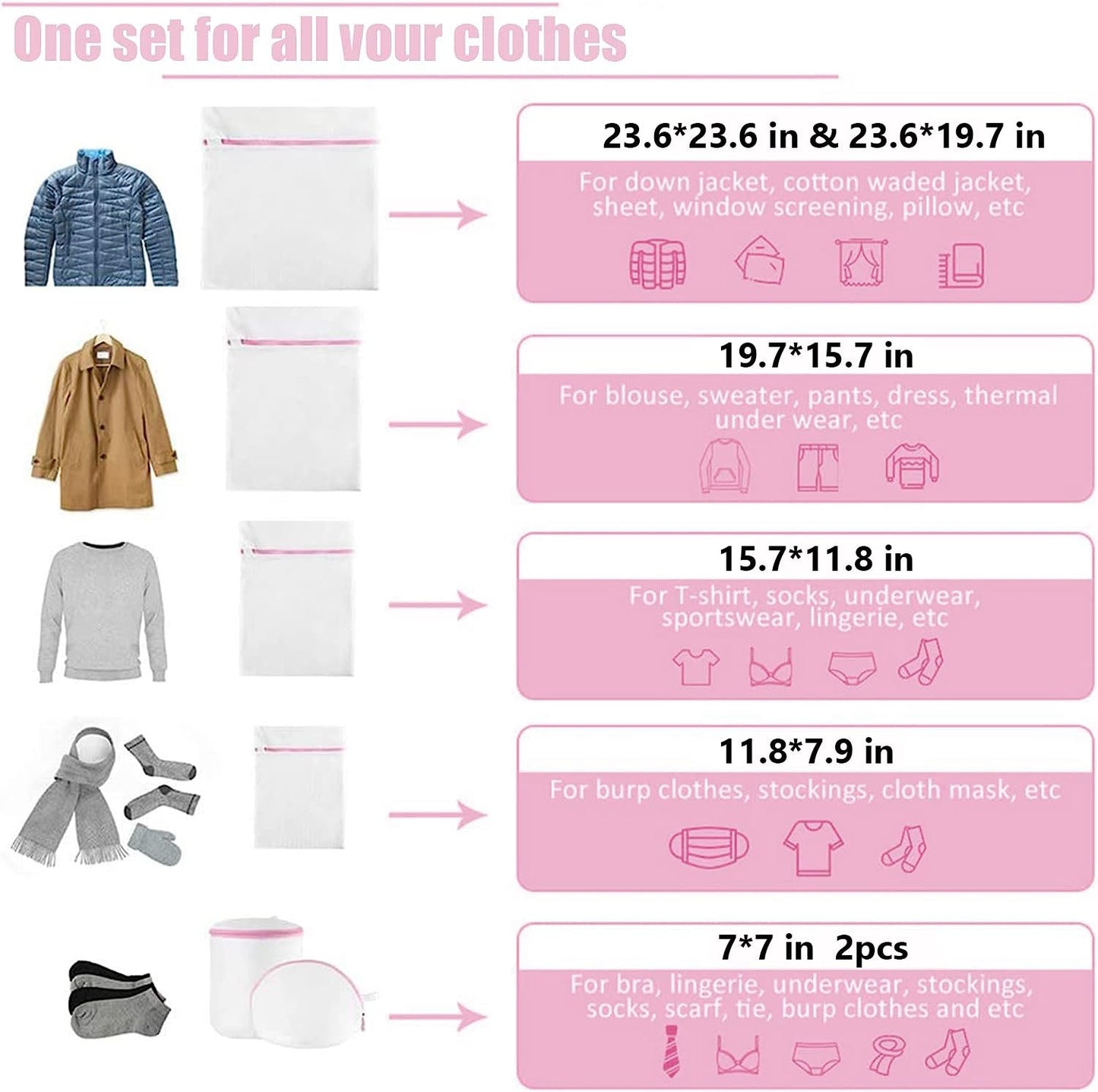 IZEYNO Set of 7 Mesh Laundry Bags, Travel Storage Organize Bag, Clothing Washing Bags for Laundry, Blouse, Bra, Hosiery, Stocking, Underwear, Lingerie