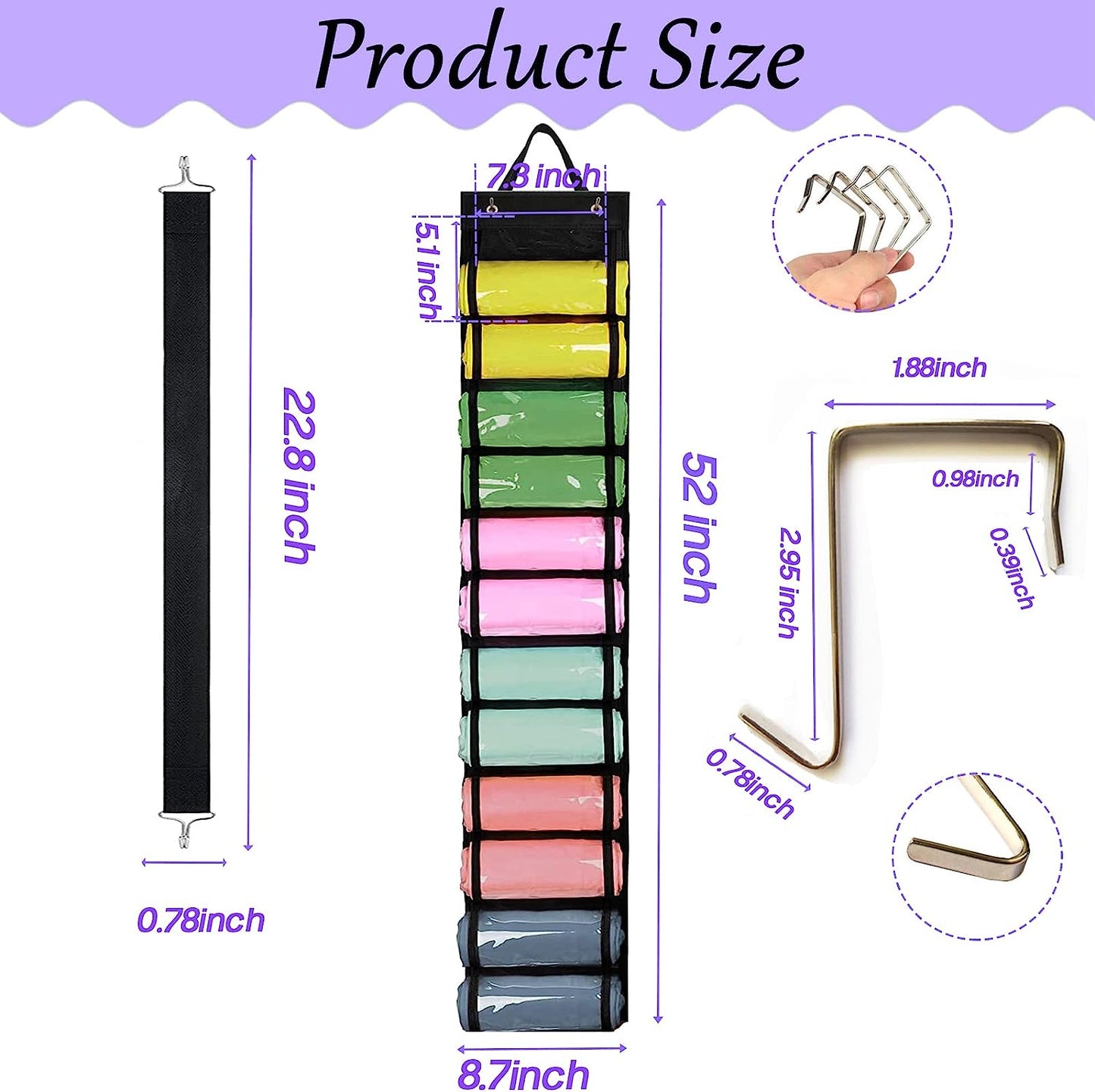 IZEYNO Legging Storage Organizer, Hanging Closet Organizer with 24 Roll Compartments for Yoga Pants, Tank Top, Towel, Underwear, Shirt, Black