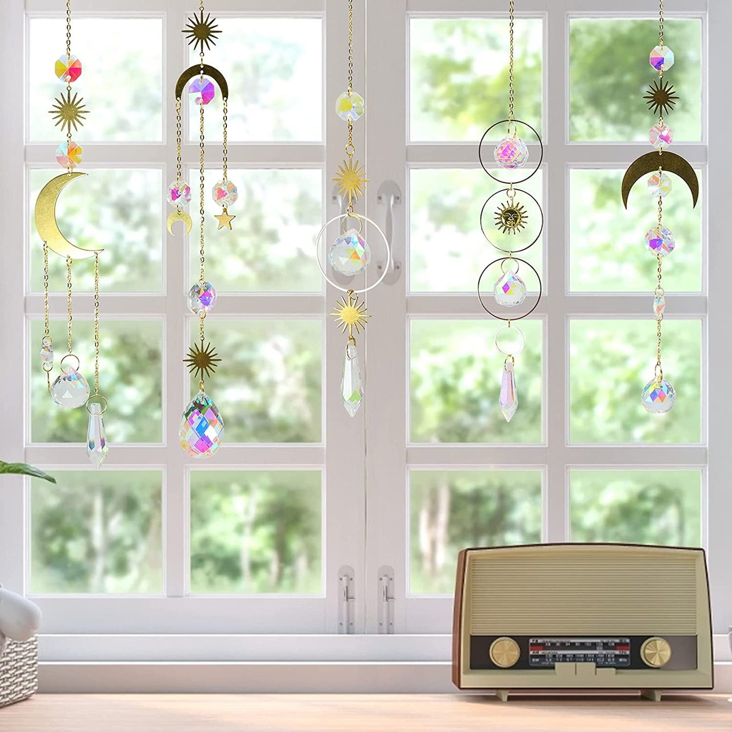IZEYNO 6 Pieces Crystals Suncatchers, Hanging Sun Catcher with Chain Pendant Ornament for Window Home Garden Wedding Party Decoration