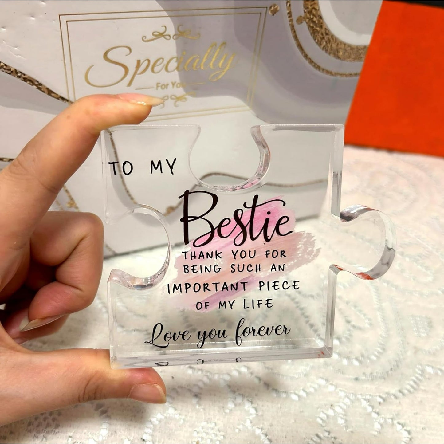 IZEYNO Bestie Gifts for Women, 3.9 x 3.2 Inch Acrylic Puzzle Plaque Decorations for Best Friend Birthday