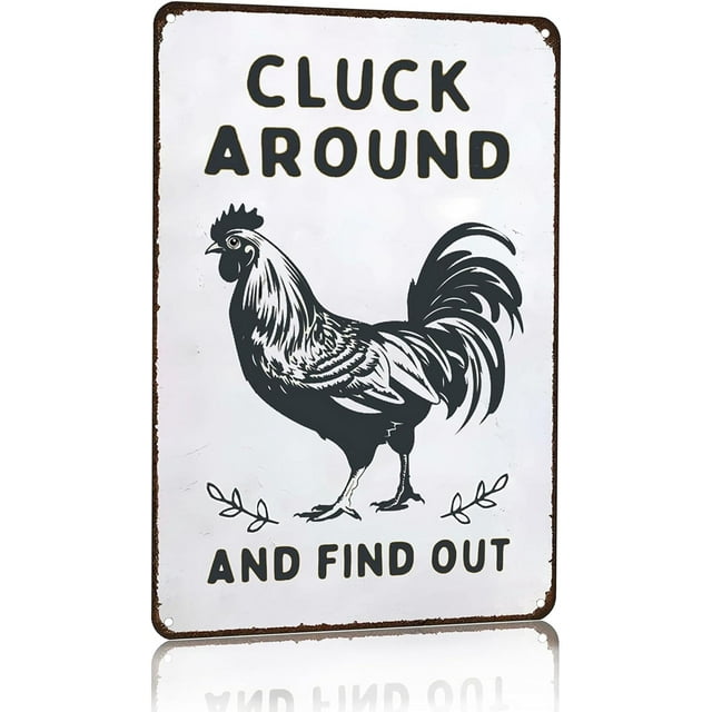 IZEYNO Cluck Around and Find Out Tin Sign, 8 x 12 Inch Plaque Wall Decor for Farm Chicken Coop Farmhouse