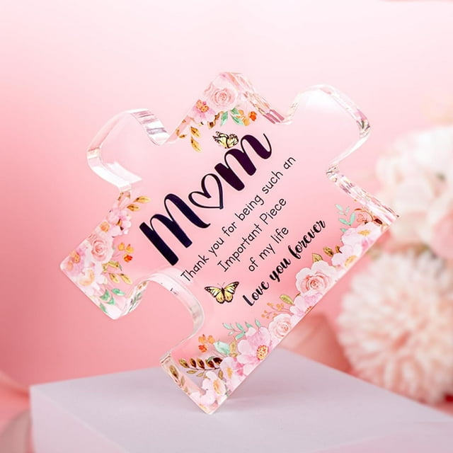 IZEYNO Gifts for Mom, Mom Birthday Gifts from Daughter Son, Engraved Acrylic Puzzle-Shaped Plaque Desk Decorations Present for Mothers Day, 3.9 x 3.3 inch