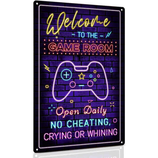 IZEYNO Welcome to the Game Room Sign, 8 x 12 Inch Printed Neon Metal Sign for Gaming Room, Gift for Teen Boy, Boyfriend