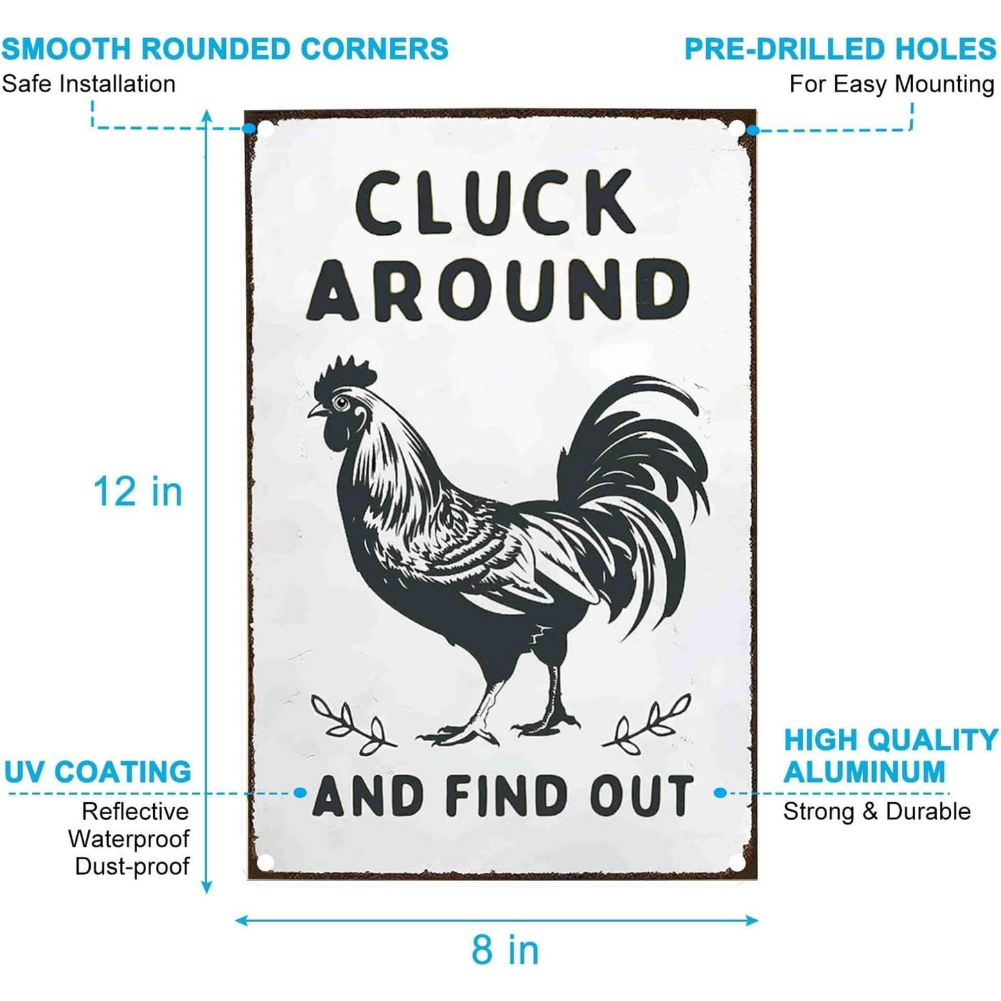 IZEYNO Cluck Around and Find Out Tin Sign, 8 x 12 Inch Plaque Wall Decor for Farm Chicken Coop Farmhouse